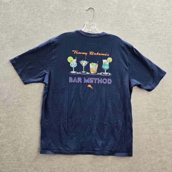 Tommy Bahama Men Shirt Large Blue Bar Method Martini Glass Logo Graphic Tee - Picture 1 of 10